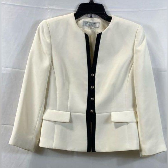 Tahari Arthur Levine Career Blazer Size 6 Classic ivory White Black - Picture 1 of 5